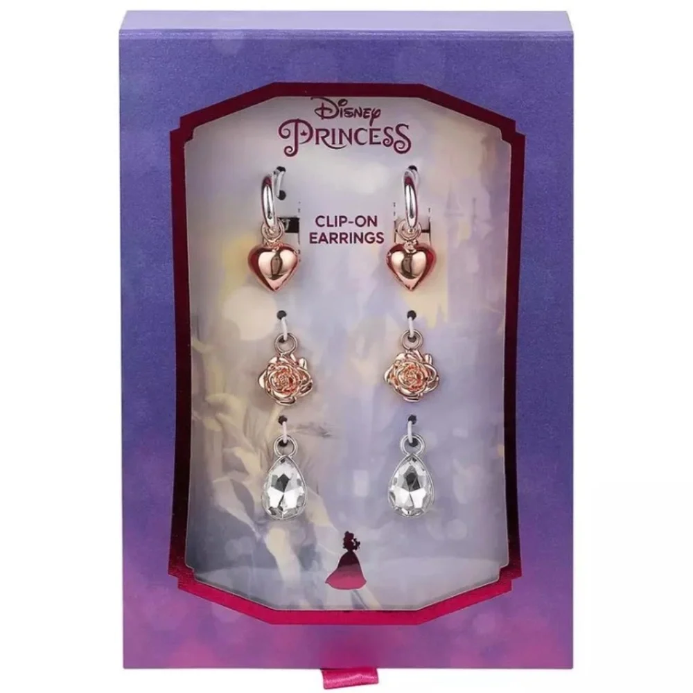 Disney Kids Princess Beauty and the Beast Clip On Earring Three Piece Set